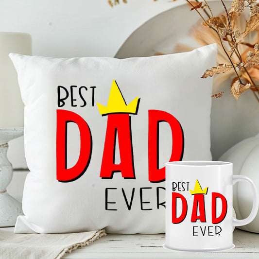 Best Dad Ever Printed Cushion with Mug Combo | Celebrate Fatherhood | MugDog