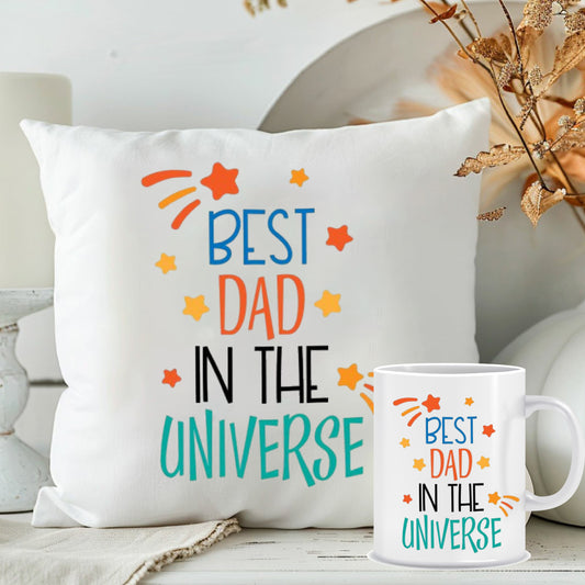 Best Dad In The Universe Quoted Cushion & Mug Combo | Present Ideas for Father | MugDog