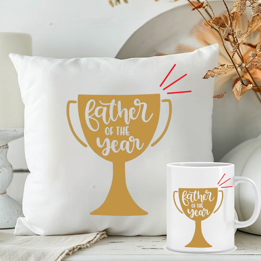 Father of the Year Cushion with Mug | Combo Presents for Fathers | MugDog