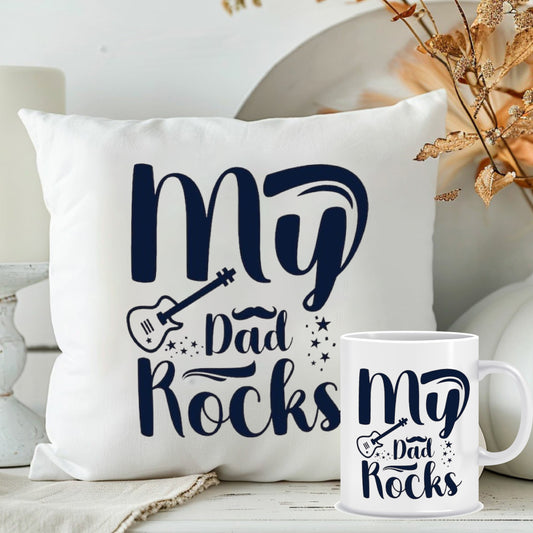 My Dad Rocks Printed Cushion & Mug | Combo Gift for Father's Day 2025 | MugDog