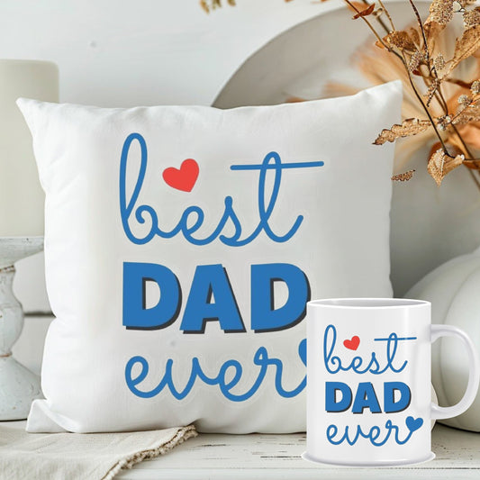 Celebrate Fatherhood with Best DAD Ever Cushion & Mug | Best Combo Gift for Father | MugDog
