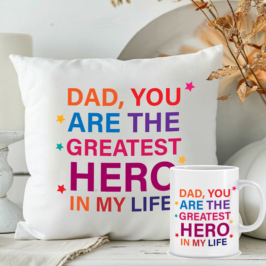 Personalised Father's Day White Cushion with Mug | Father's Day Gifts Combo Online | MugDog