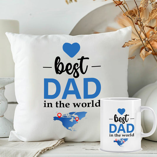 Best Dad in the World Cushion with Mug Combo| Special Father's Day Gift Ideas | MugDog