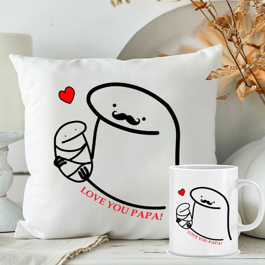 Love You Papa Cushion with Mug Combo Set | Gift for Father's Day 2025 | MugDog