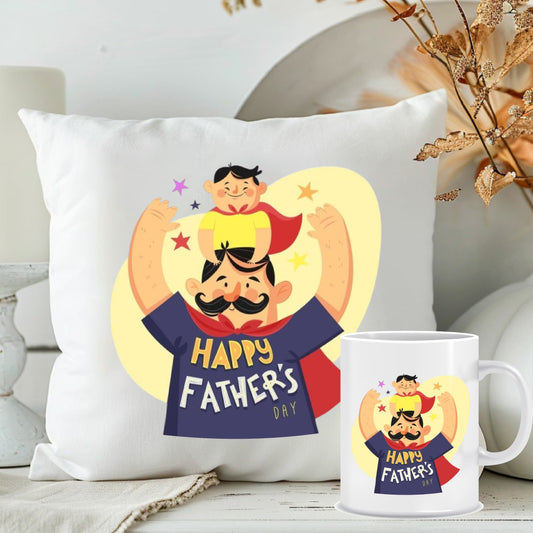 Iconic Happy Father's Day Cushion & Mug | Father's Day 2025 Gift Combo Set | MugDog