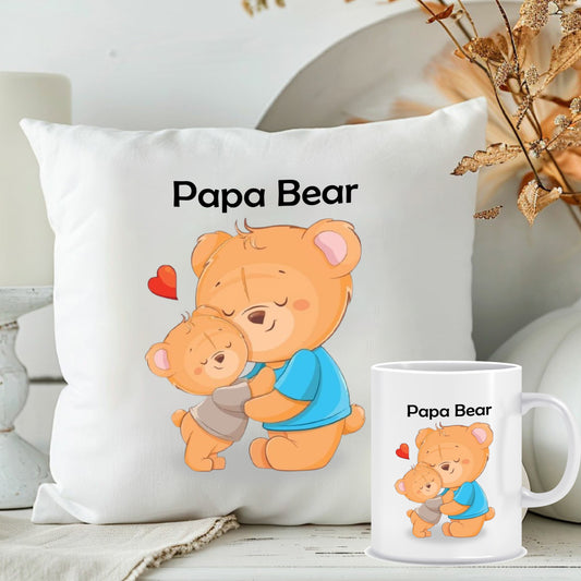 Papa Bear Cushion & Coffee Mug | Special Father's Day Gift Ideas Combo | MugDog