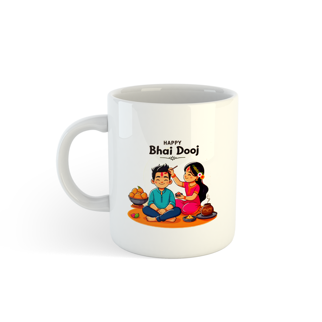 Happy Bhai Dooj Mug | Brother Sister Illustrated Mug | Celebrate Sibling Love