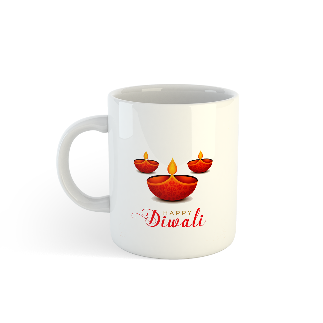 Happy Diwali Mug | Traditional Diya Print Mugs | Perfect Festival Gift