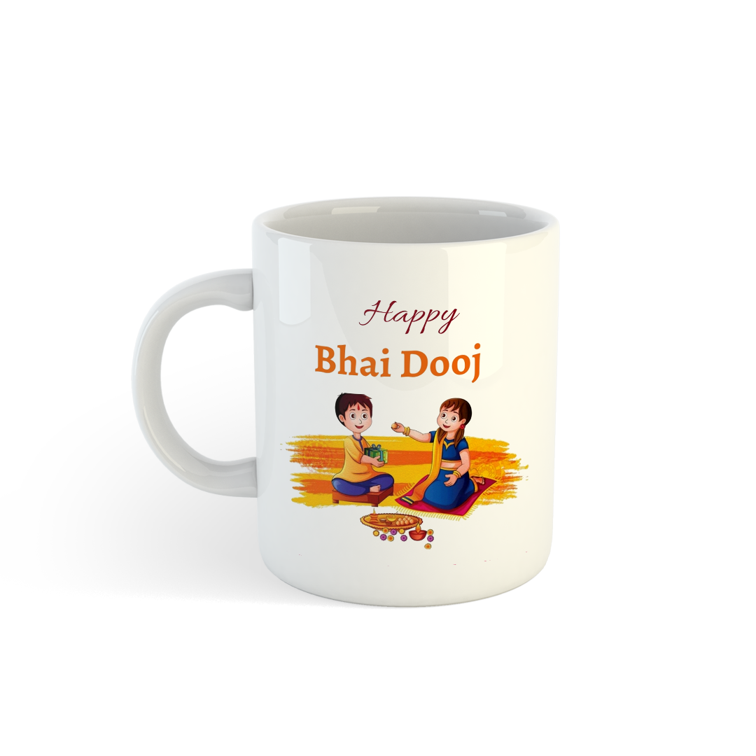 Bhai Dooj Mug | White Ceramic Coffee Mug | Festival Gifts