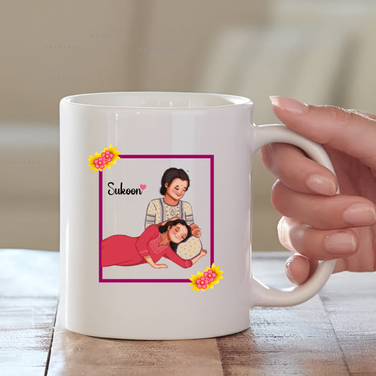 Sukoon With Cute Illustration Mom & Daughter Ceramic Coffee Mug for Mother | Mother's Day Gift