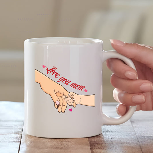 Love You Mom Hand Illustration Ceramic Coffee Mug for Mother | Mother's Day Gift
