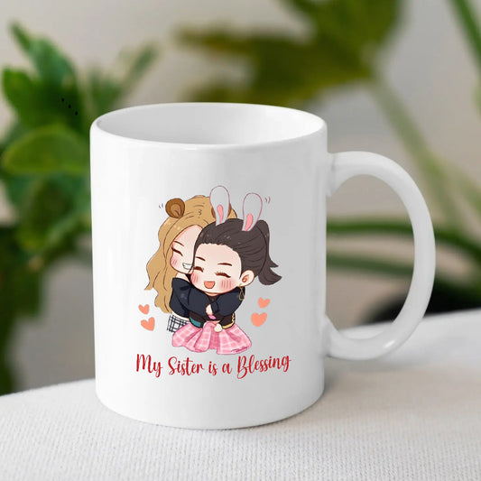 My Sister Is a Blessing Mug – Cute Cartoon Print Gift for Rakhi