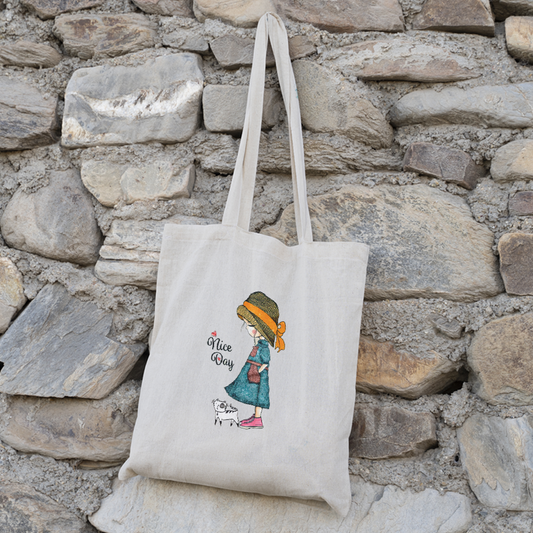 Cute Illustrated "Nice Day" Canvas Tote Bag |  Eco-Friendly, Stylish Bag