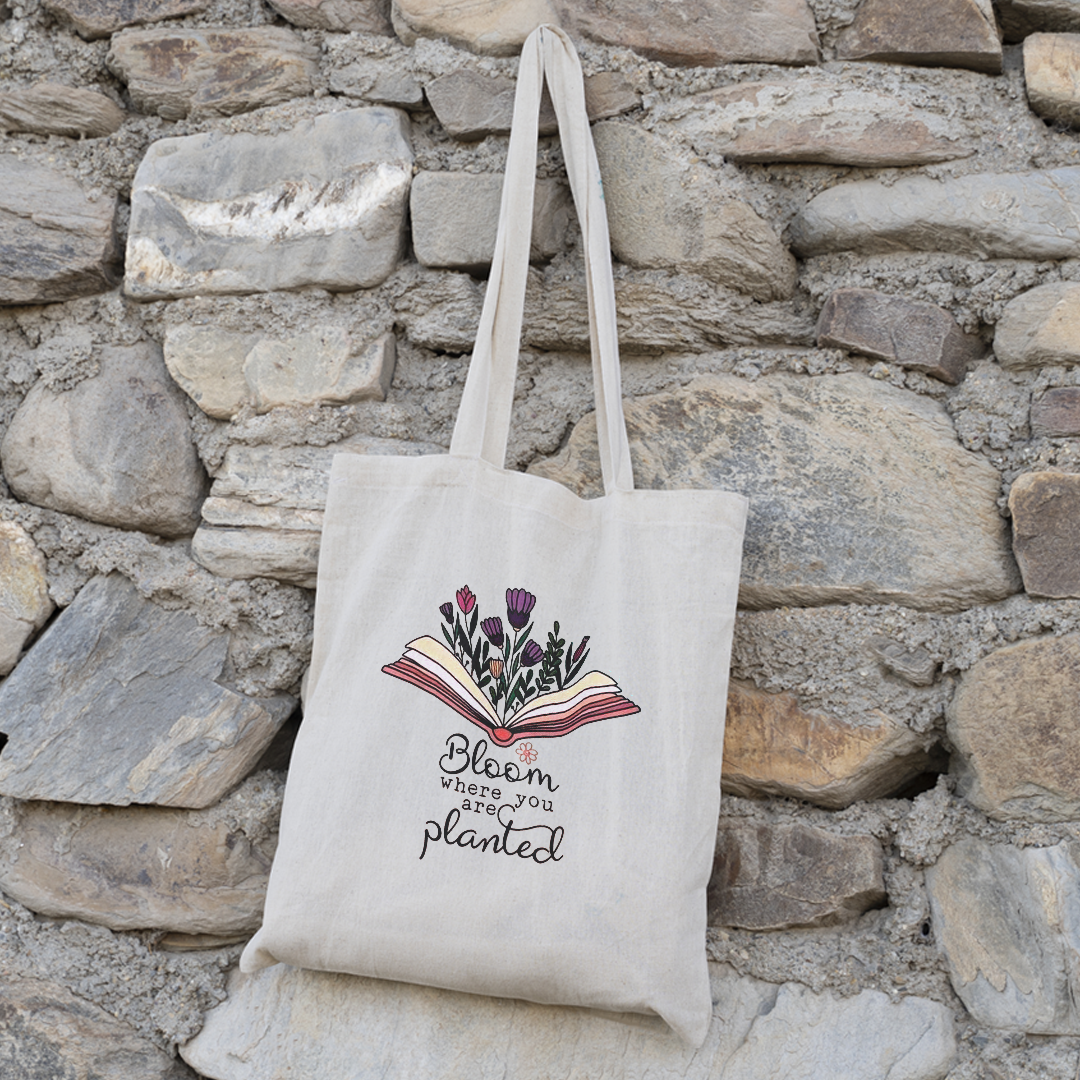 Floral Tote Bag | Floral & Book Design Tote Bag
