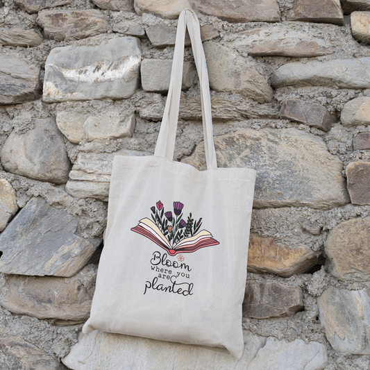 Floral Tote Bag | Floral & Book Design Tote Bag