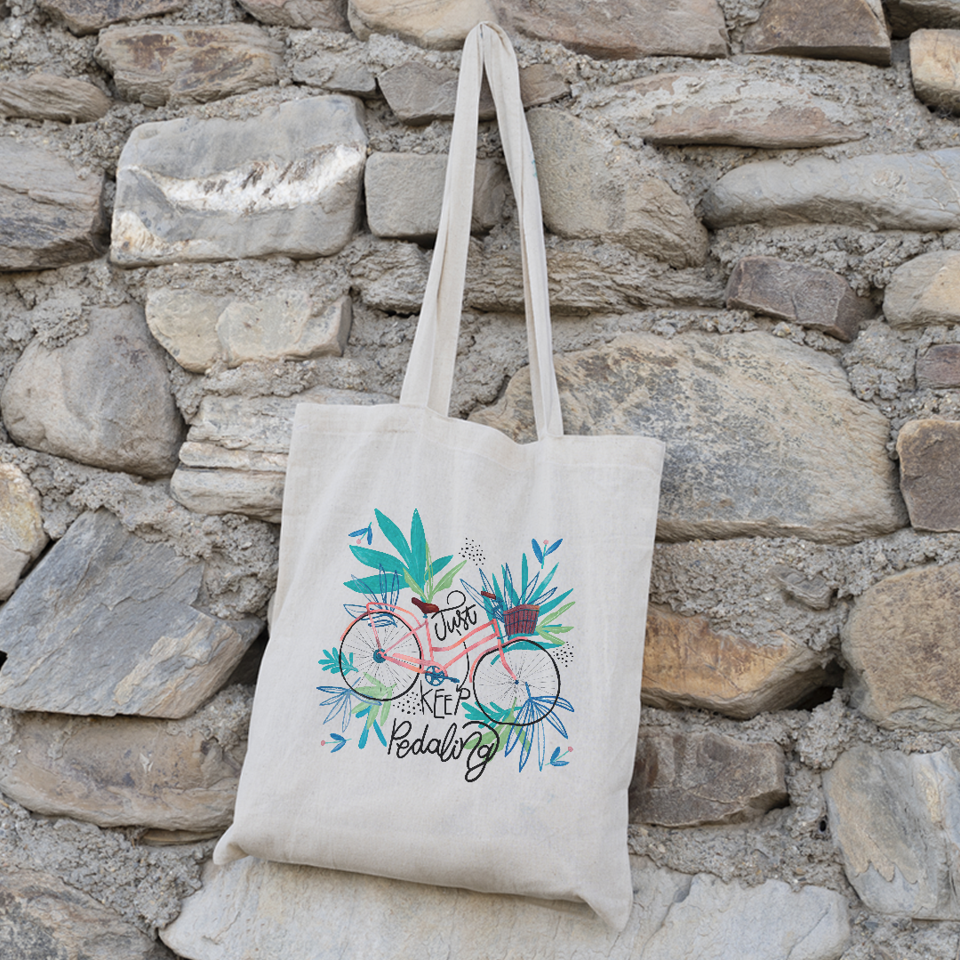 Just Keep Pedaling Tote Bag | Floral & Bicycle Design