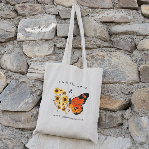 Butterfly & Flower Design Tote Bag | Custom Inspirational Quote Bag