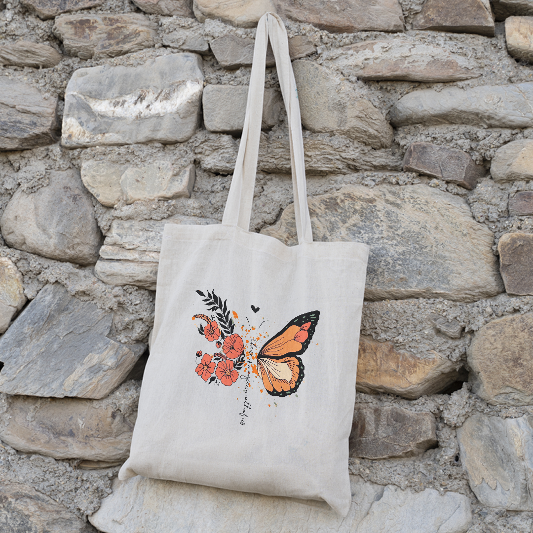 Butterfly & Flower Design Tote Bag | Nature-Inspired Canvas Bag