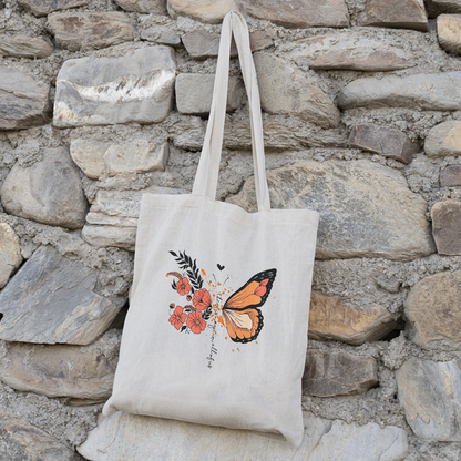 Butterfly & Flower Design Tote Bag | Nature-Inspired Canvas Bag