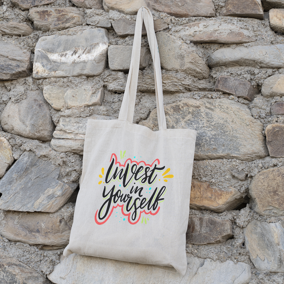 Invest in Yourself Canvas Tote Bag | Motivational Quote Bag