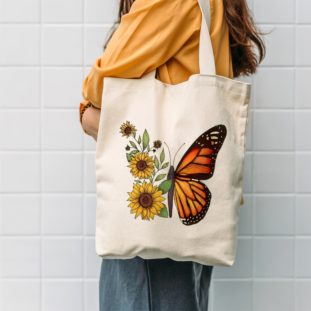 "Just A Girl Who Loves Butterflies" Canvas Tote Bag - Aesthetic Gift For Women & Girls (14.9x15.7 In)