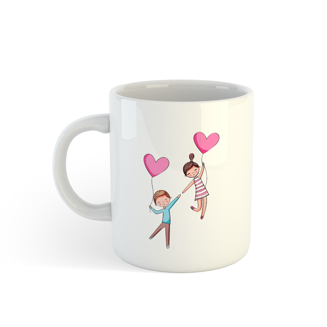 Cartoon Heart Balloon Couple Mugs | Adorable Love Mugs