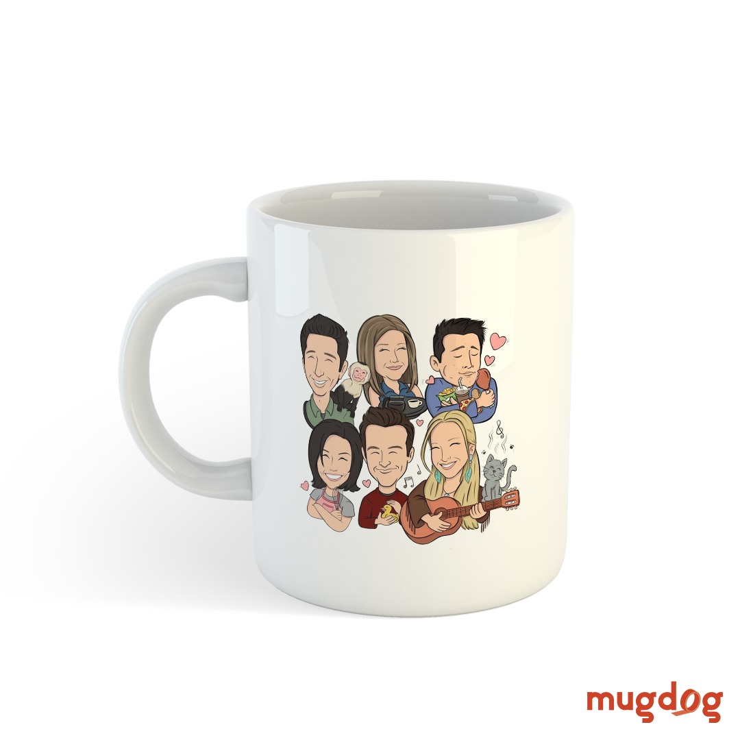 Friends TV Show Cartoon Characters Mug | White Ceramic Coffee Mug