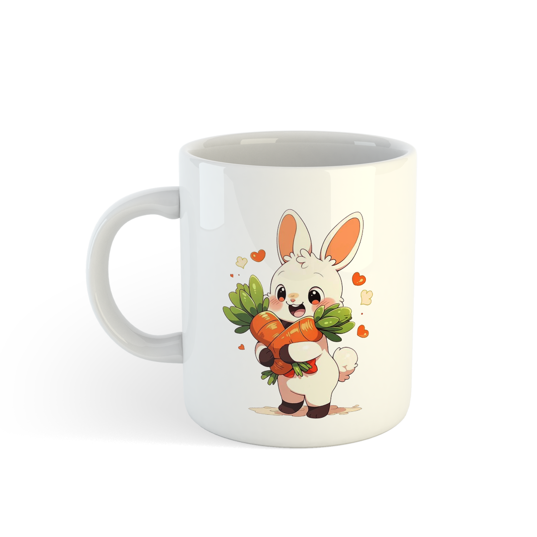 Cute Bunny Mug | Adorable Rabbit Holding Carrots Design Mug