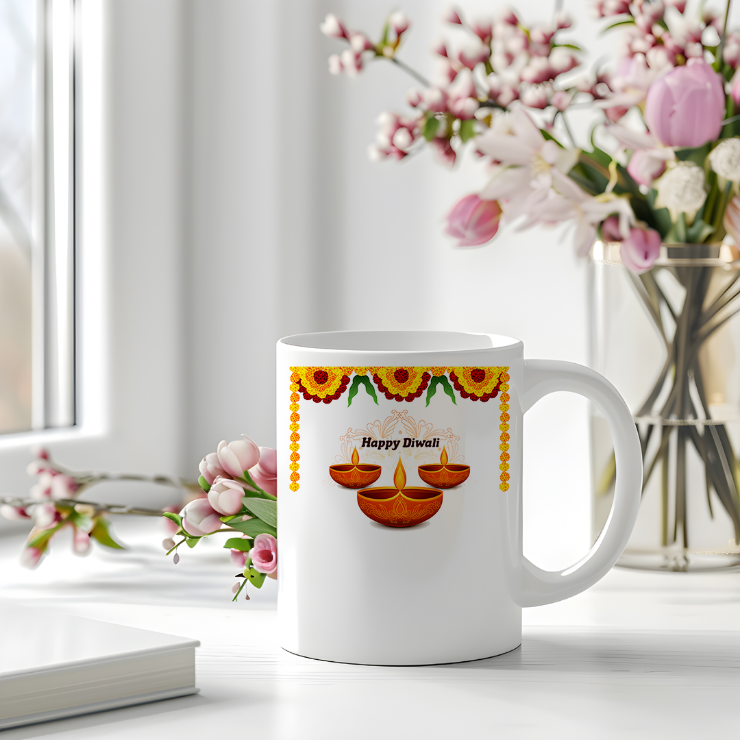 Happy Diwali Mug | Diya Printed Ceramic Mug | Festival of Lights Gift