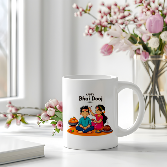 Happy Bhai Dooj Mug | Brother Sister Illustrated Mug | Celebrate Sibling Love