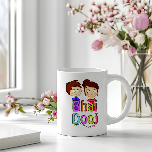 Bhai Dooj Mug | Cute Sibling Illustrated Mug | Celebrate Brother-Sister Bond