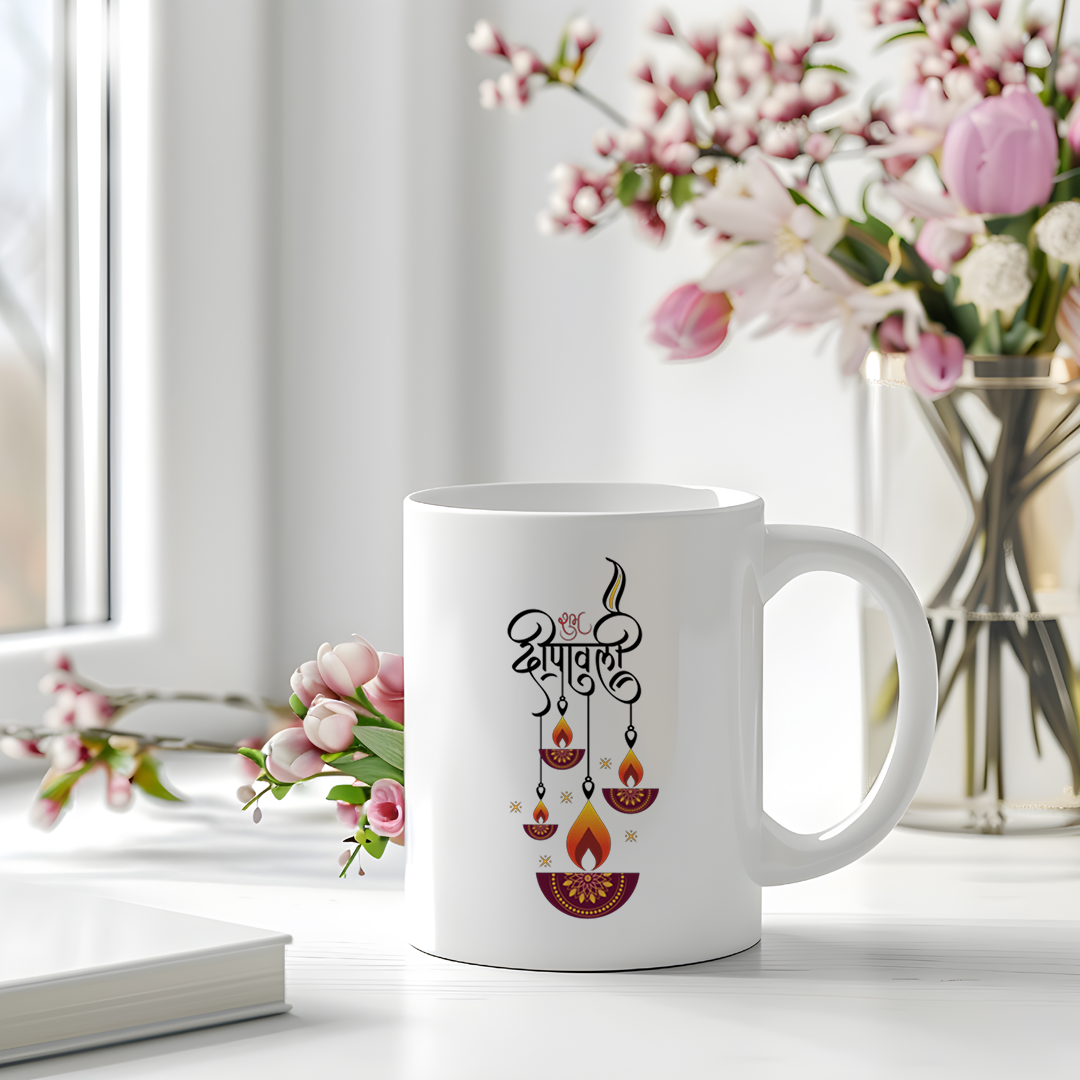 Shubh Deepawali Ceramic Mug | Traditional Diya Design Mug