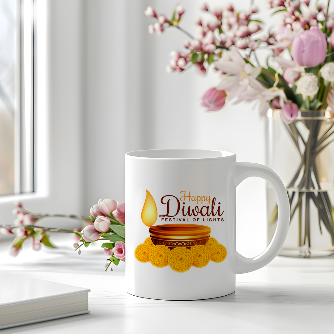 Happy Diwali Mug | Festival of Lights | Diya Printed Ceramic Mug