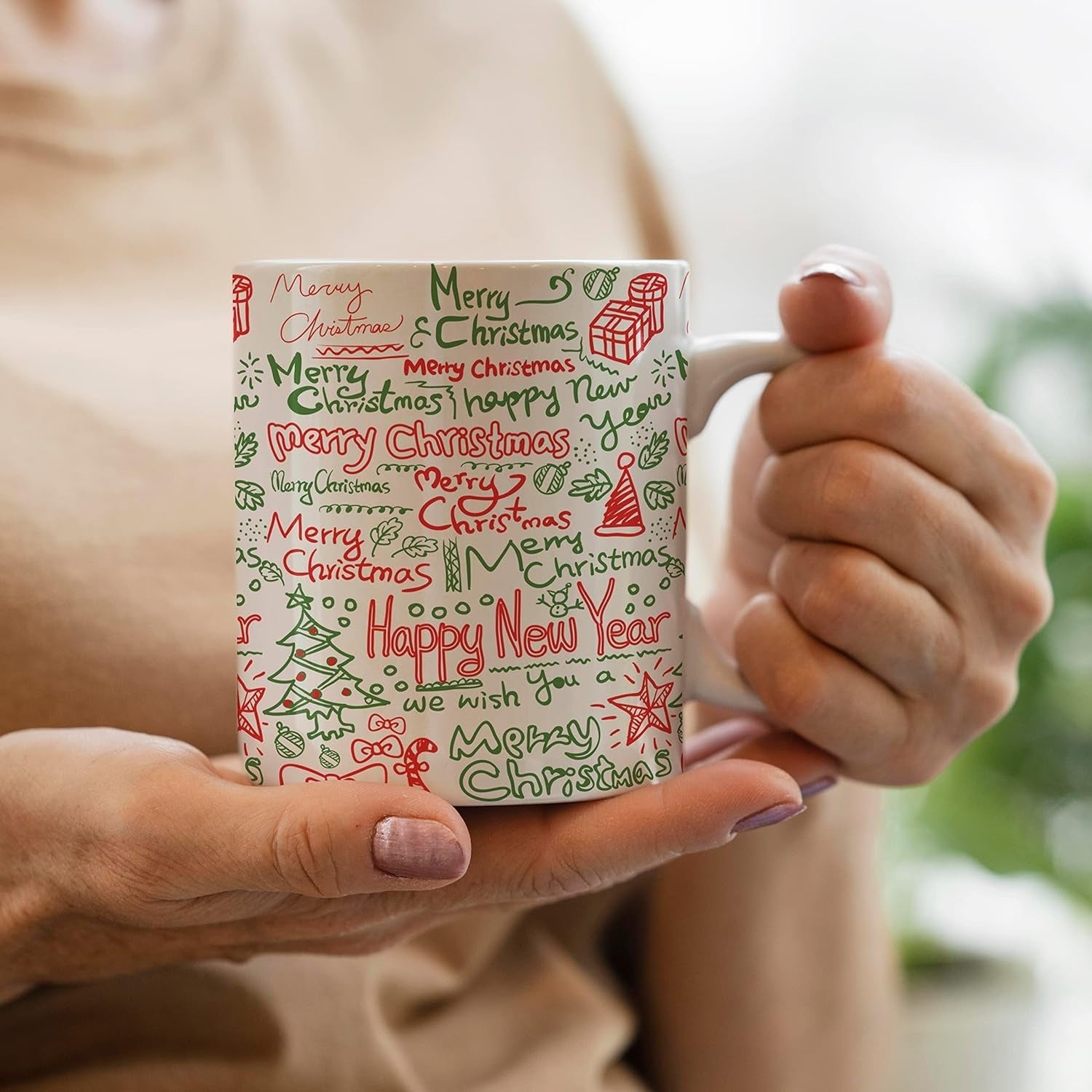 MUGDOG Christmas & New Year Pattern Mug | 350ml White Ceramic Coffee Mug | Festive Holiday Design | Best Gift for The Season Mugdog